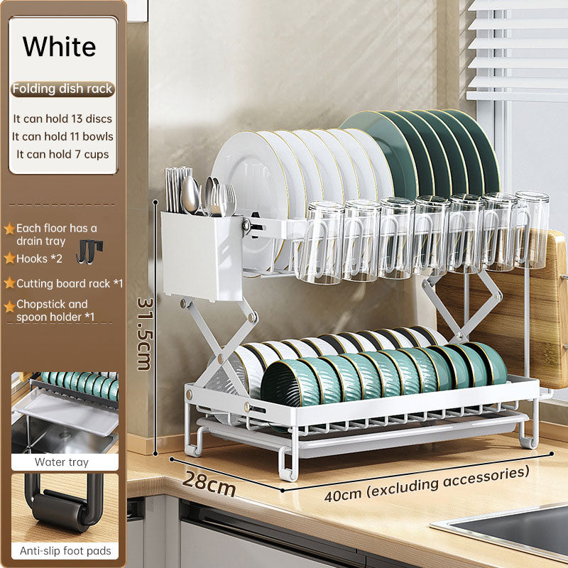 Foldable 2-layer kitchen dish rack by eprolo with large capacity countertop drying shelf for bowls and cutlery.