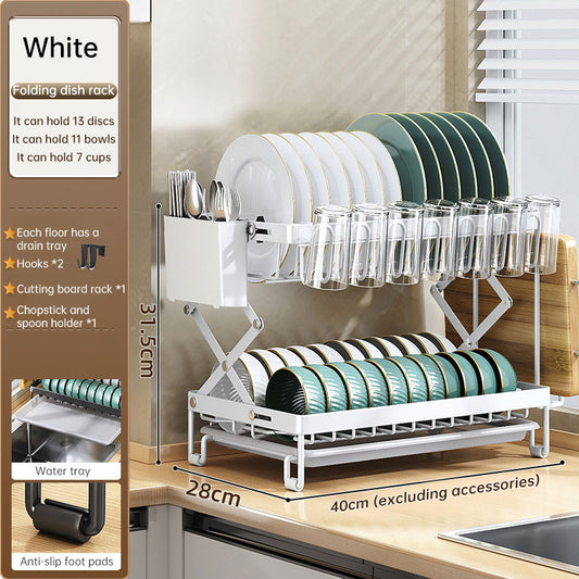 Foldable 2-layer kitchen dish rack by eprolo with large capacity countertop drying shelf for bowls and cutlery.