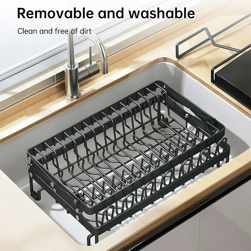 Foldable 2-layer eprolo kitchen dish rack with large capacity for bowls, cutlery, and countertop drying.