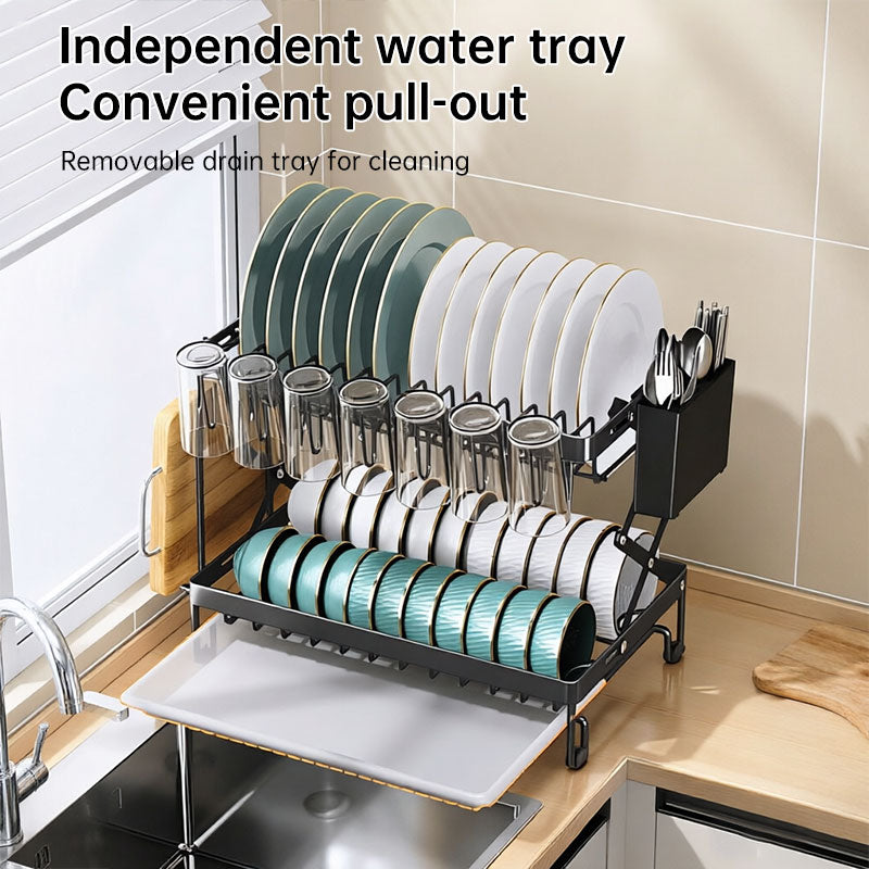 Foldable 2-layer eprolo kitchen dish rack with large capacity for bowls, cutlery, and kitchen drying on countertop.