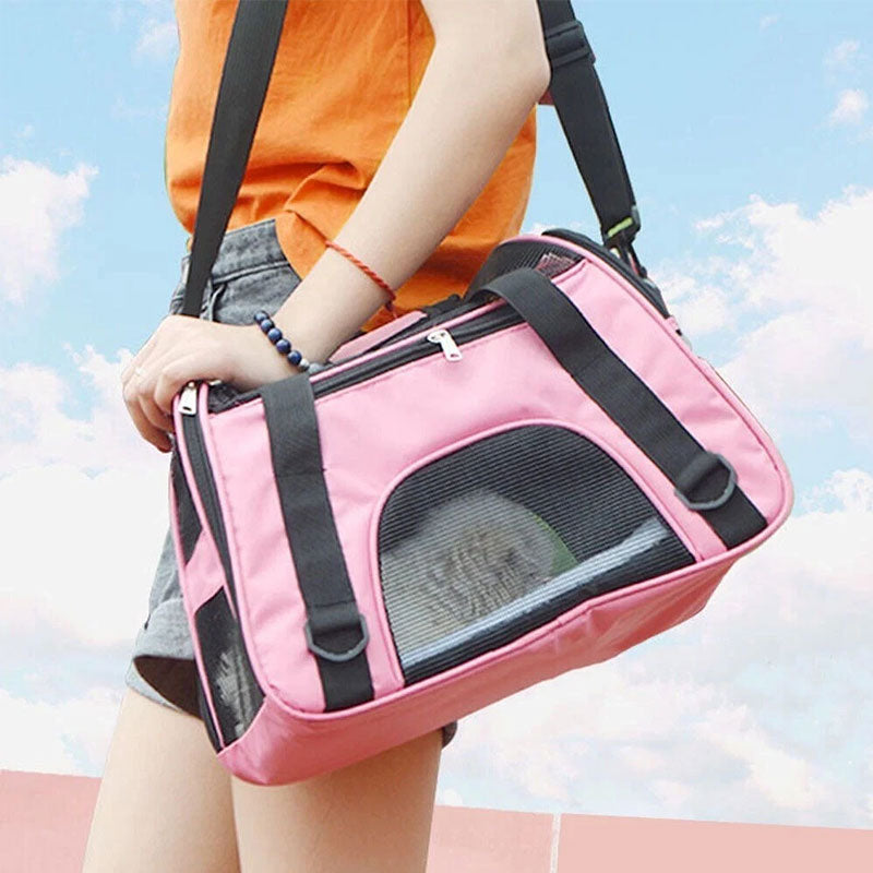 Eprolo foldable mesh pet carrier bag for small cats and dogs, expandable travel bag with crossbody strap and breathable design.