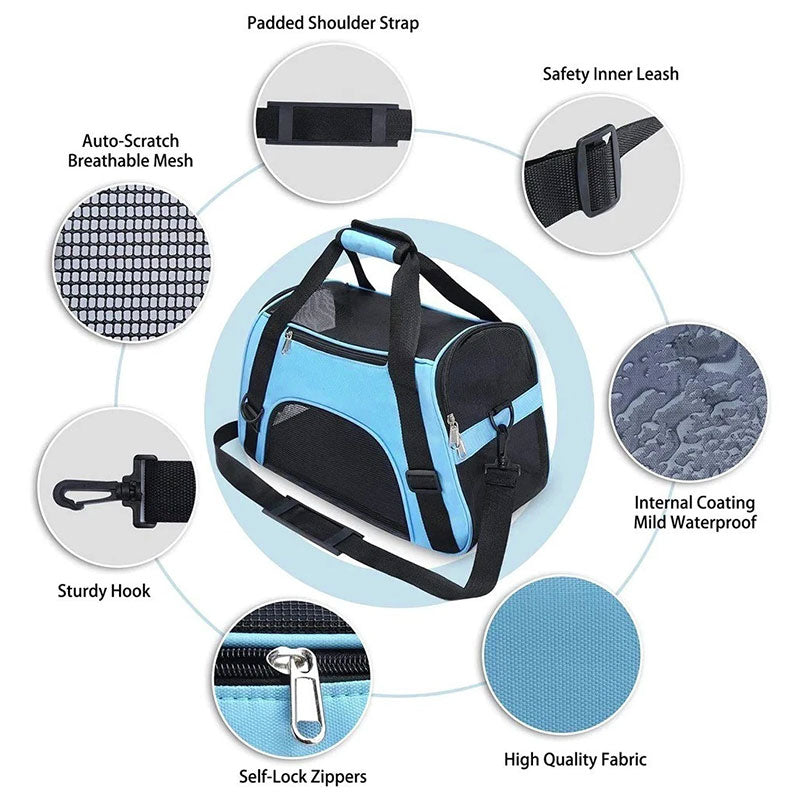 Eprolo foldable pet carrier bag with mesh sides, convertible crossbody design for small cats and dogs, breathable travel bag.
