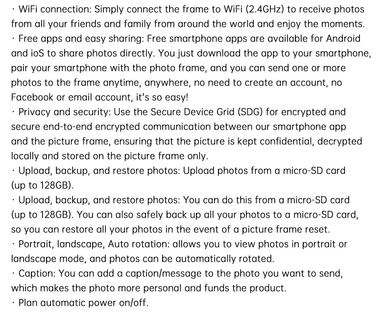 Eprolo Frameo WiFi digital photo frame displaying colorful family photos on a sleek 16GB smart cloud photo album device