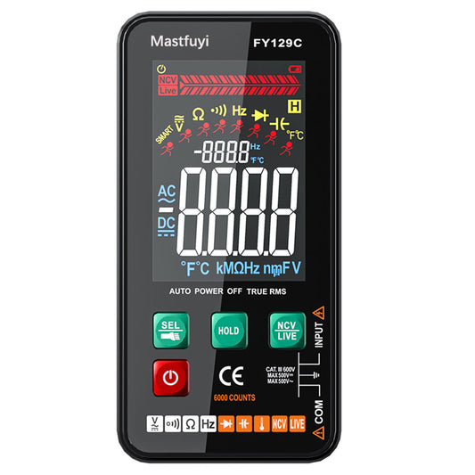 eprolo FY129C digital multimeter with large screen, smart features, and auto identification for AC/DC electrical measurements.