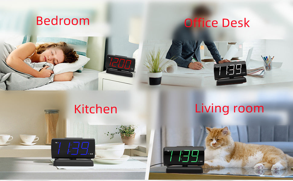 Eprolo GING YHAU large digital alarm clock with rotating base, 2-level brightness display, bedroom bedside clock in black