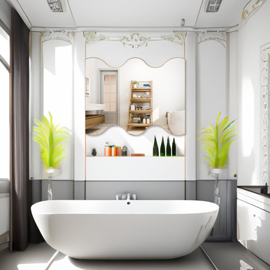 Black rectangular wall mirror with wavy sides, 30x35 inches, metal frame, ideal for vanity or dressing spaces.