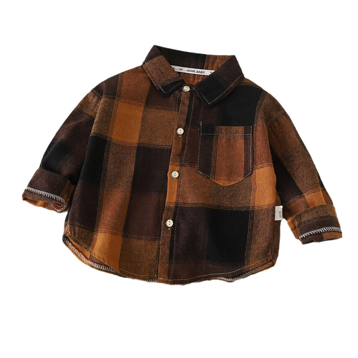 Toddler boys' plaid cotton long sleeve shirt by eprolo, with contrast color details and turn-down collar, suitable as outwear coat.