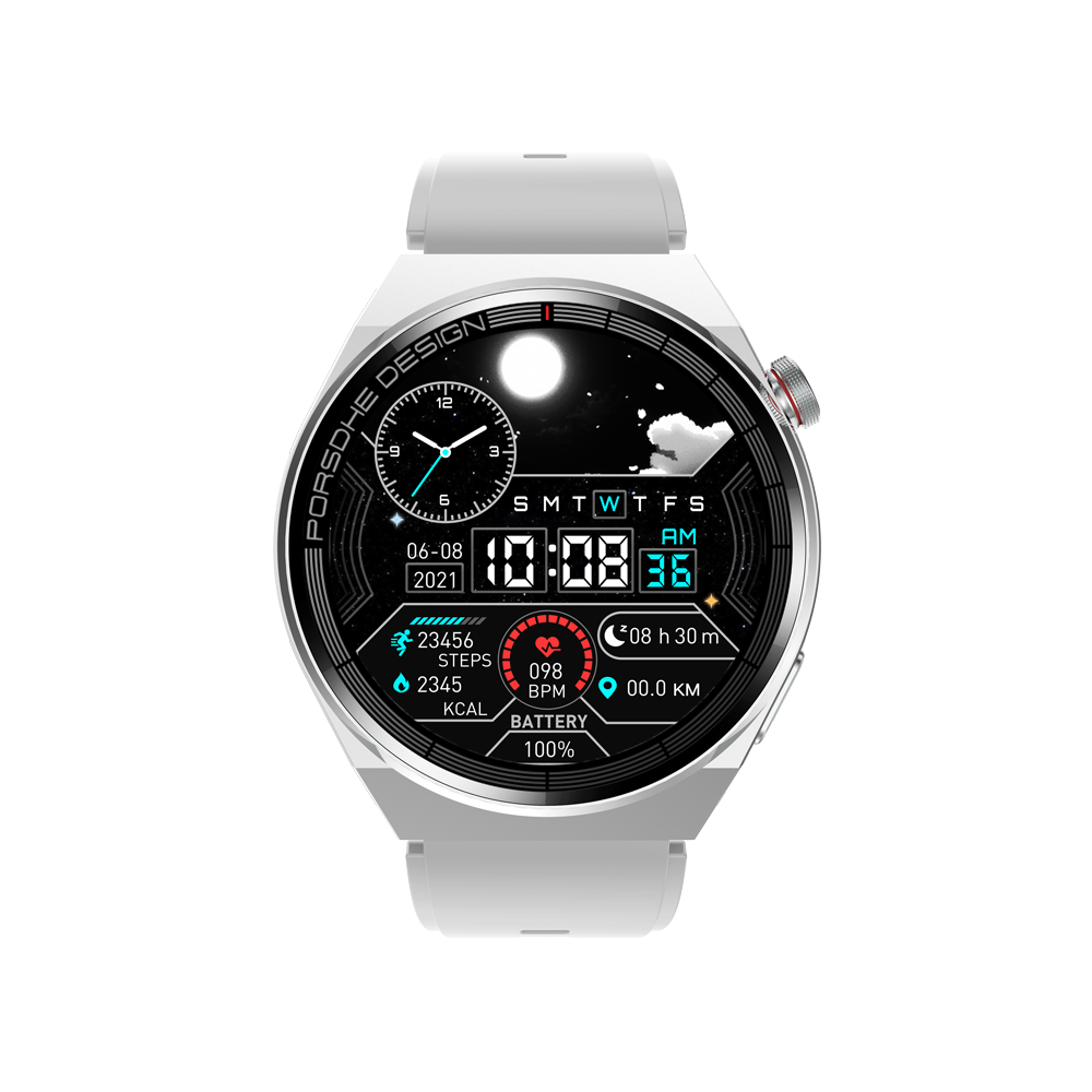 Eprolo GS GT3 Pro smart watch displaying heart rate, blood pressure, blood oxygen levels, with Bluetooth connectivity and sport features.