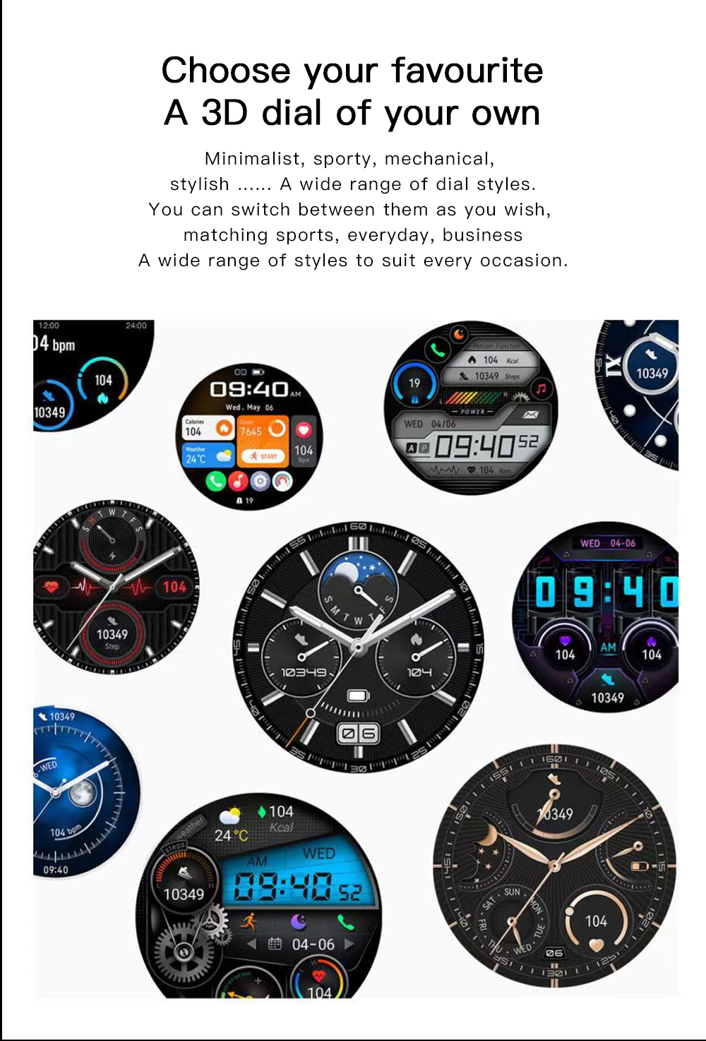 eprolo GS GT3 Pro smart watch showing heart rate, blood pressure, and blood oxygen levels on a sleek Bluetooth sports bracelet display