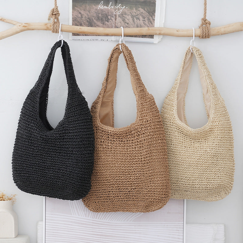 Eprolo handheld woven shoulder bag for everyday commute, versatile vacation style with spacious interior and sturdy strap.