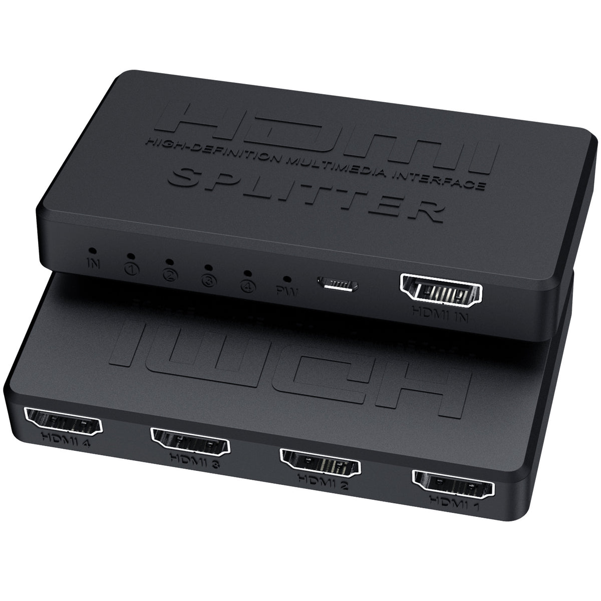 eprolo 4K HDMI splitter 1/4 mini HDMI splitter for HD video distribution, showing multiple screens connected with the device