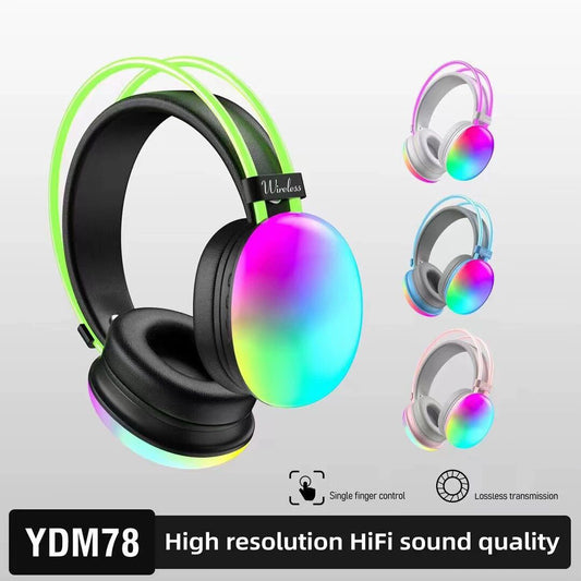 Eprolo YDM78 Bluetooth head-mounted gaming earphones with luminous LED lights and wireless design for computer gaming.