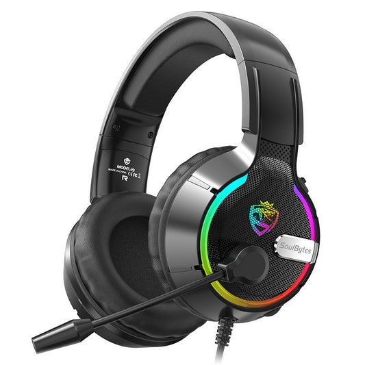 Eprolo Soulbytes S19 wired RGB gaming headset with head-mounted design and adjustable ear cups for immersive computer gaming.