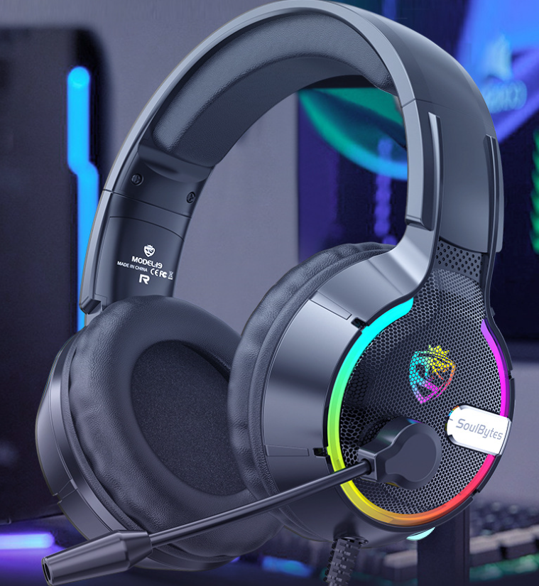 Eprolo Soulbytes S19 wired gaming headset with RGB lighting, head-mounted design, and built-in microphone for immersive gaming.