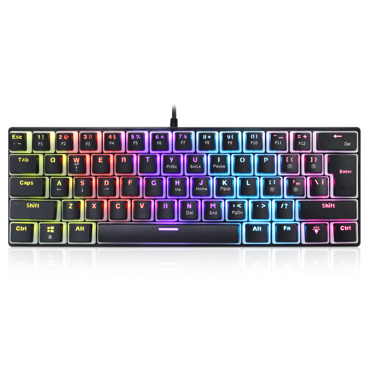 Eprolo HXSJ 61-key wired mechanical keyboard with blue axis pudding keycaps, color backlit for gaming, office, and home use