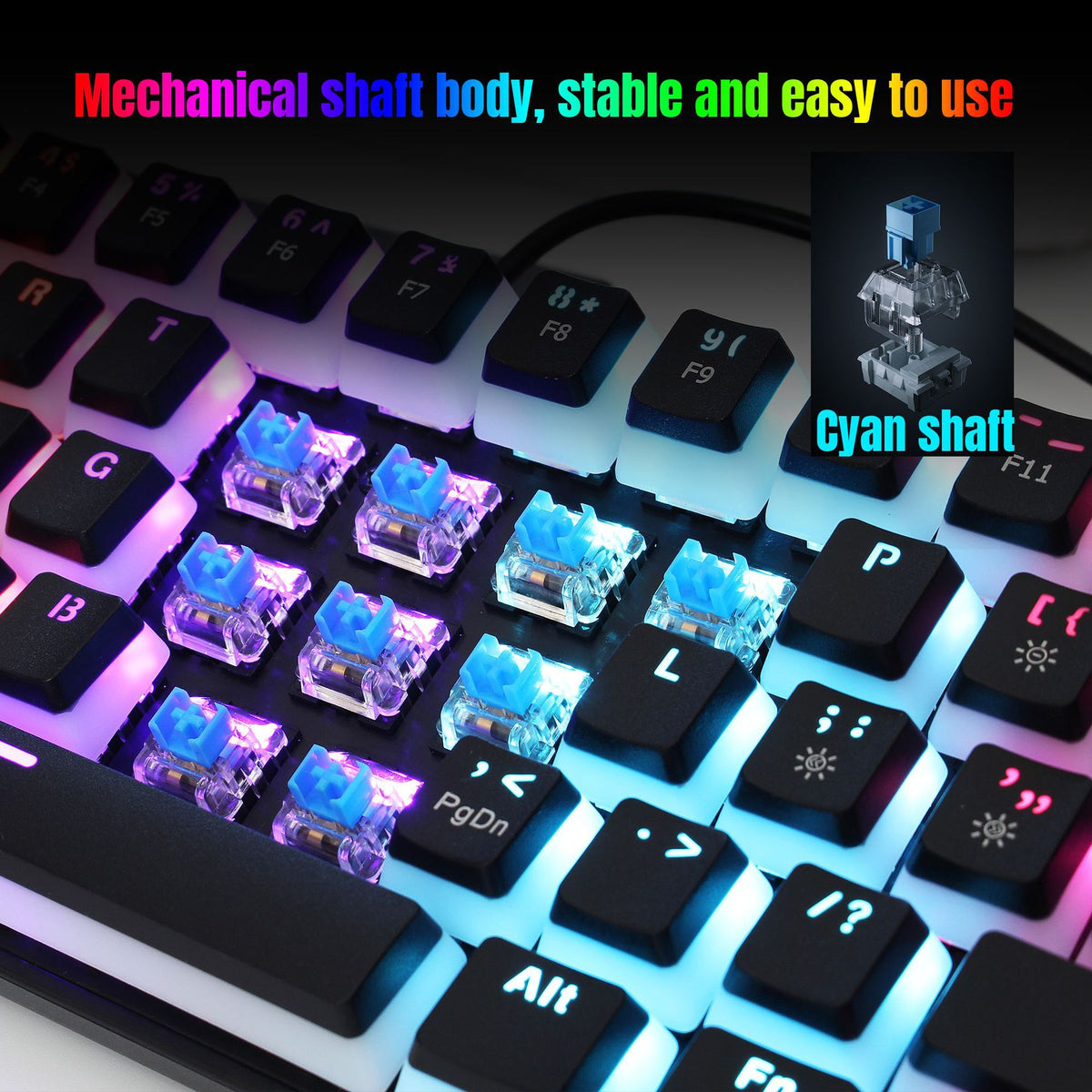 Eprolo HXSJ 61-key wired mechanical keyboard with blue axis pudding keycaps, color backlit for gaming and office use