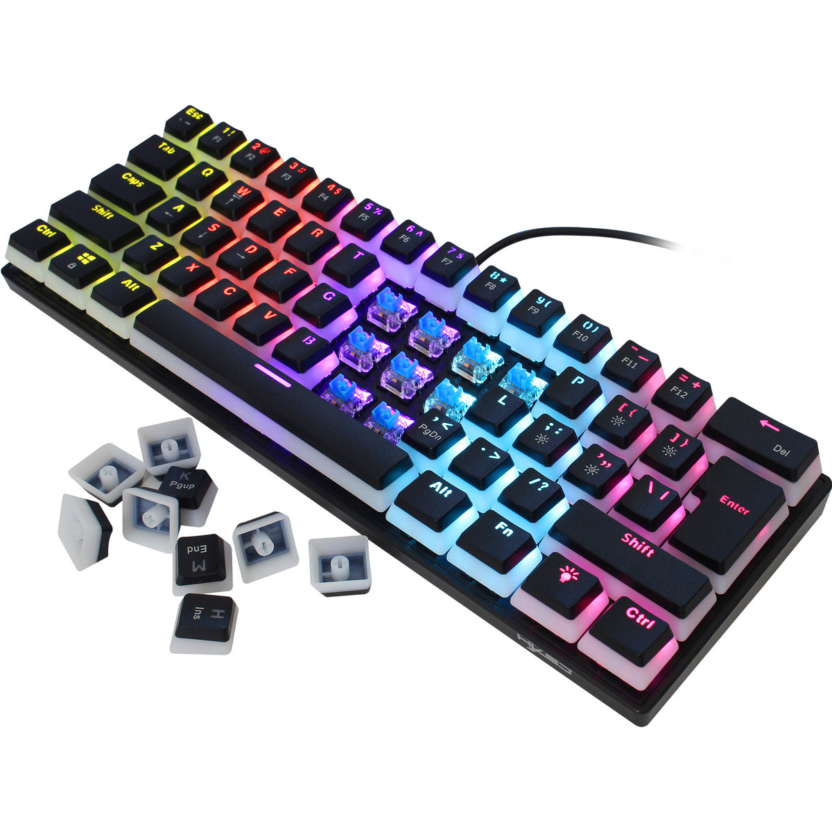Eprolo HXSJ 61-key wired mechanical keyboard with blue axis pudding keycaps, color backlit for gaming, office, and home use
