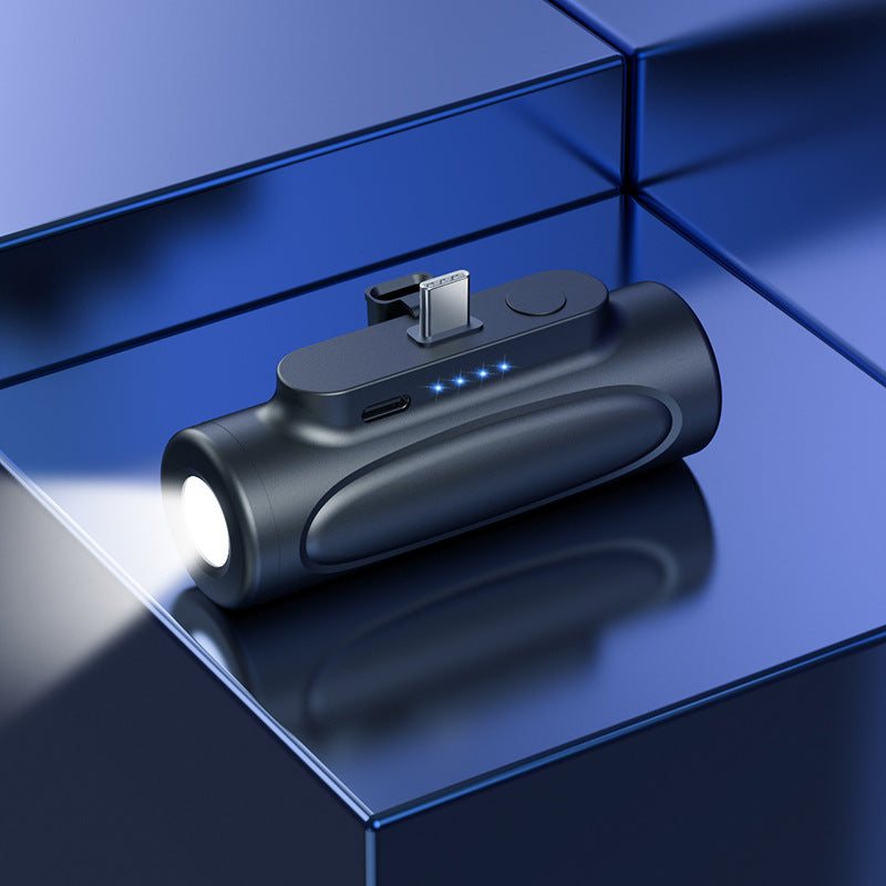 Eprolo portable 5000mAh power bank with built-in LED flashlight, compact outdoor capsule design, fast charging capability.
