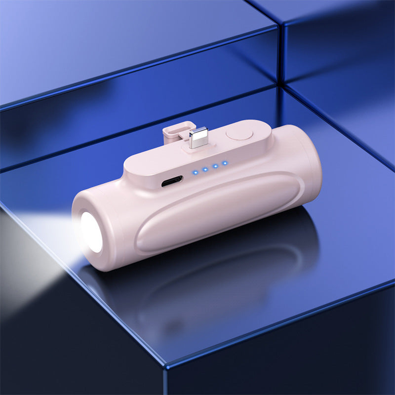 Eprolo portable power bank with built-in LED flashlight, 5000mAh capacity, compact capsule design for outdoor use