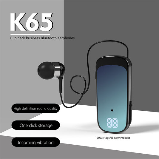 eprolo K65 collar-style telescopic Bluetooth earphones with digital display, in-ear design, long range, single ear, wireless earbuds