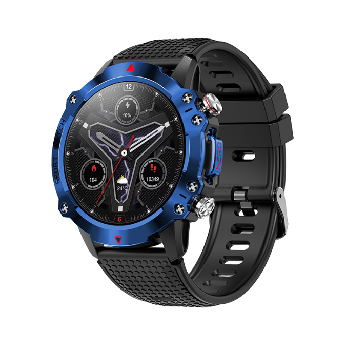 Eprolo KR10 smartwatch with round screen, Bluetooth call, heart rate monitor, and sports features displayed on the device face