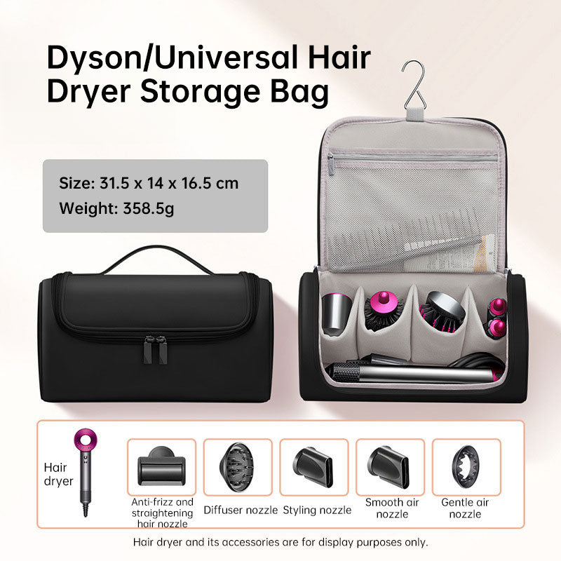 Large capacity PU leather hair dryer organizer bag with waterproof, double-layer interior and non-slip base for travel, salon, or home.