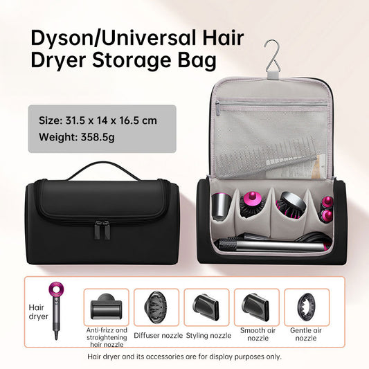 Large capacity PU leather hair dryer organizer bag with waterproof, double-layer interior and non-slip base for travel, salon, or home.