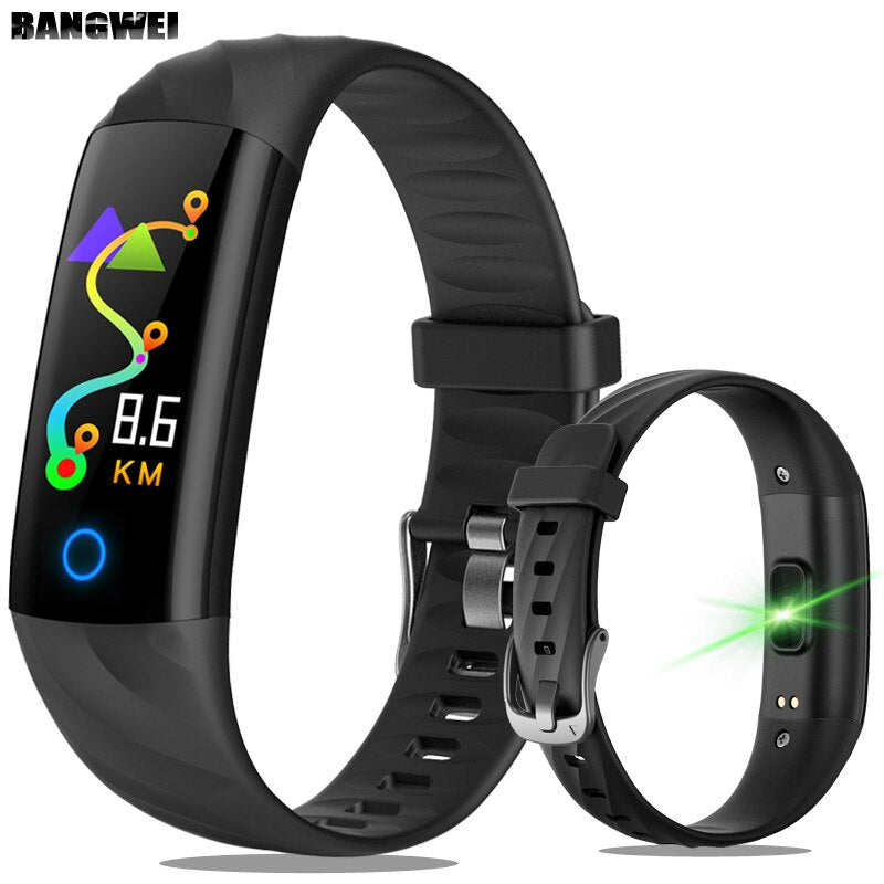 Eprolo LIGE women's smart watch with black sport bracelet, showing digital display, heart rate, and blood pressure monitoring.