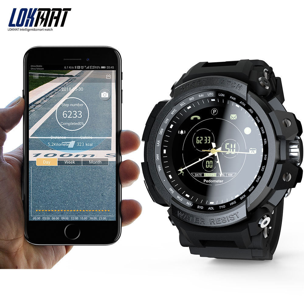 Eprolo LOKMAT Sport Smart Watch with digital display, waterproof 5ATM, Bluetooth calls, and fitness tracking for men.