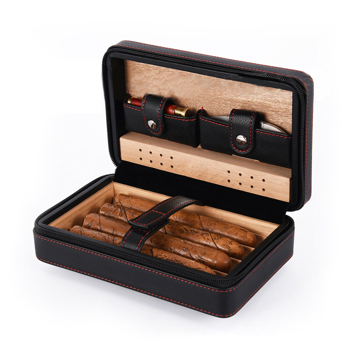 Eprolo cigar box zipper bag set with four cedar wood travel humidors for storing and moisturizing cigars on the go