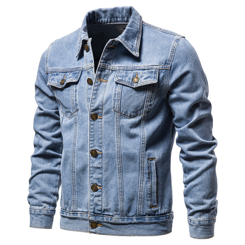 Men's oversized denim jacket from eprolo featuring classic front pockets and a relaxed fit, displayed on a model.