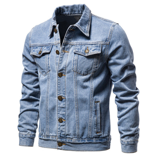 Men's oversized denim jacket from eprolo featuring classic front pockets and a relaxed fit, displayed on a model.