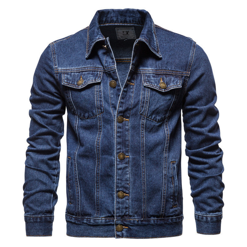 Men's oversized denim jacket by eprolo featuring a front coat design and classic blue denim fabric.