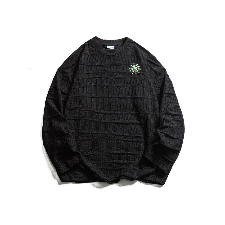 Retro turquoise badge hoodie featuring striped sweatshirt top with bold design and comfortable fit, by eprolo.