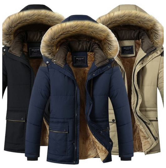 Plus size men's winter coat by eprolo, warm hooded overcoat with cotton filling and down insulation, outdoor jacket for cold weather