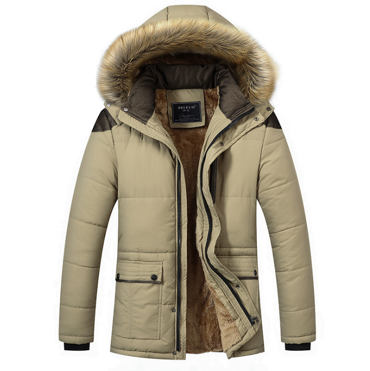 Plus size men's winter coat by eprolo, warm hooded cotton overcoat with down filling and stylish outwear design.