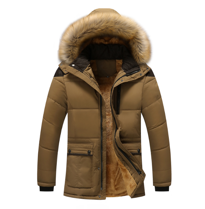 Plus size men's winter coat by eprolo, warm hooded overcoat with cotton insulation and down filling for cold weather.