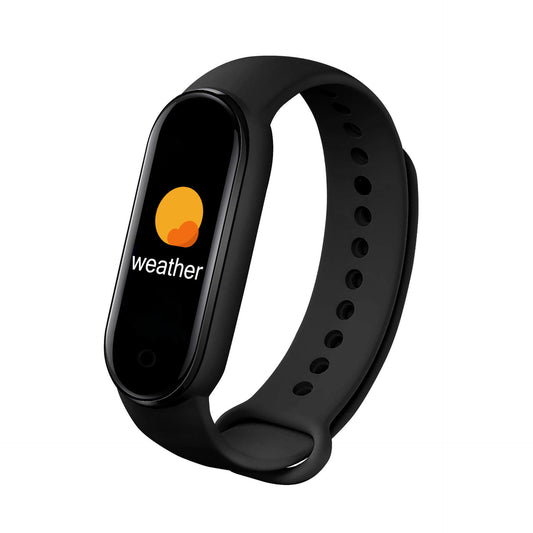 eprolo M6Smart Band with heart rate, SpO2 monitor, step counter, navigation, and smart reminder features, displaying on the device screen.