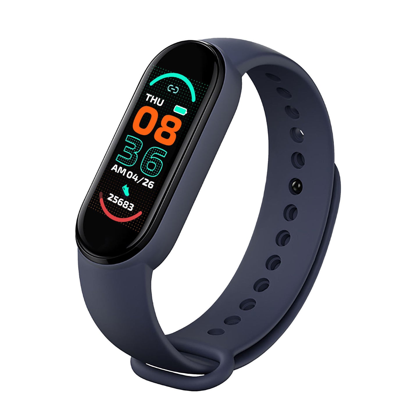 eprolo M6 Smart Band with heart rate monitor, SpO2 sensor, step counter, navigation, and smart reminders on the display.