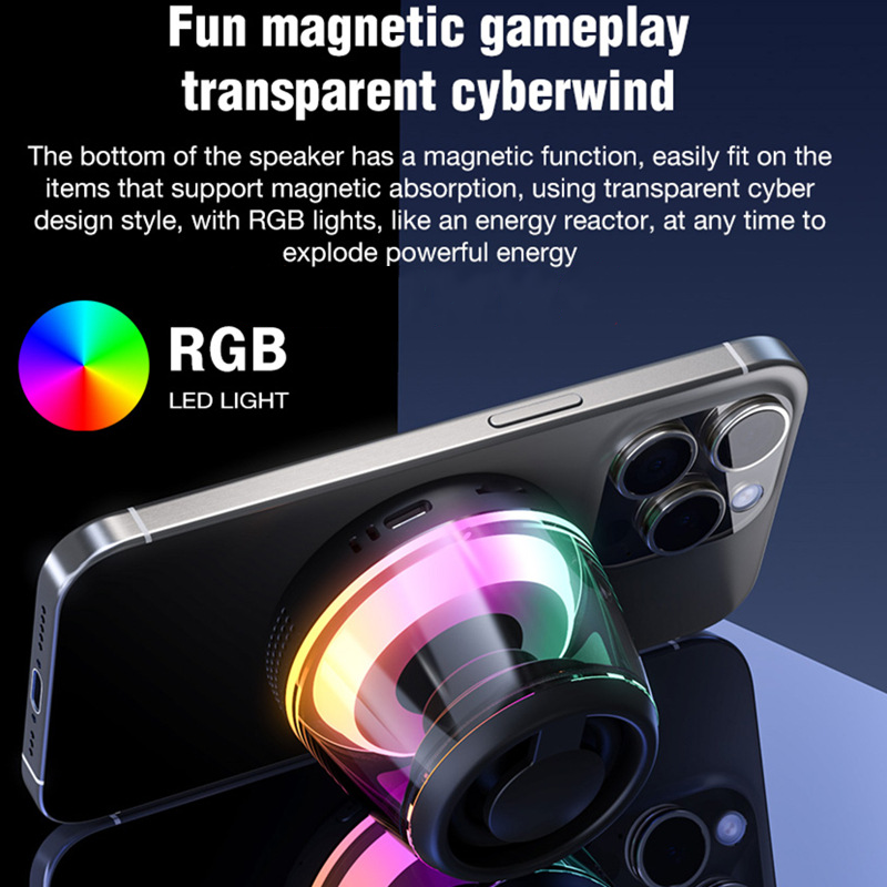 Portable eprolo magnetic Bluetooth speaker with RGB light, subwoofer, and TWS outdoor speaker functionality.