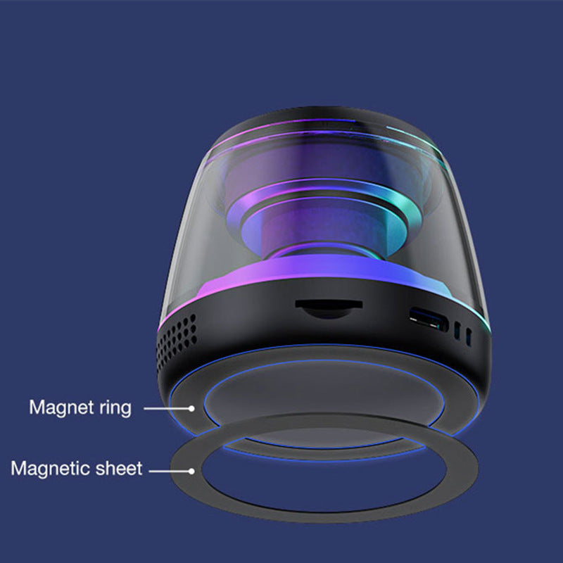 Portable eprolo magnetic speaker phone holder with RGB light, Bluetooth speaker, subwoofer, and TWS outdoor audio functionality.