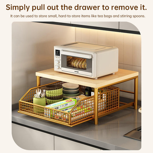 Modern eprolo kitchen microwave shelf with elegant design, space-saving countertop storage for appliances in a stylish home kitchen.