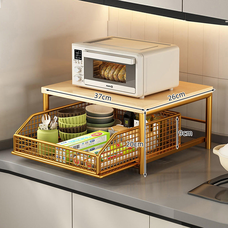 Modern eprolo kitchen microwave shelf with sleek design, space-saving countertop storage for appliances, elegant and functional.