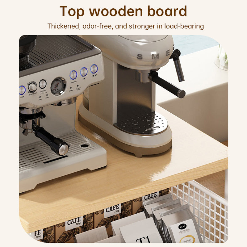 Modern kitchen microwave shelf by eprolo, space-saving countertop storage for appliances with an elegant design.