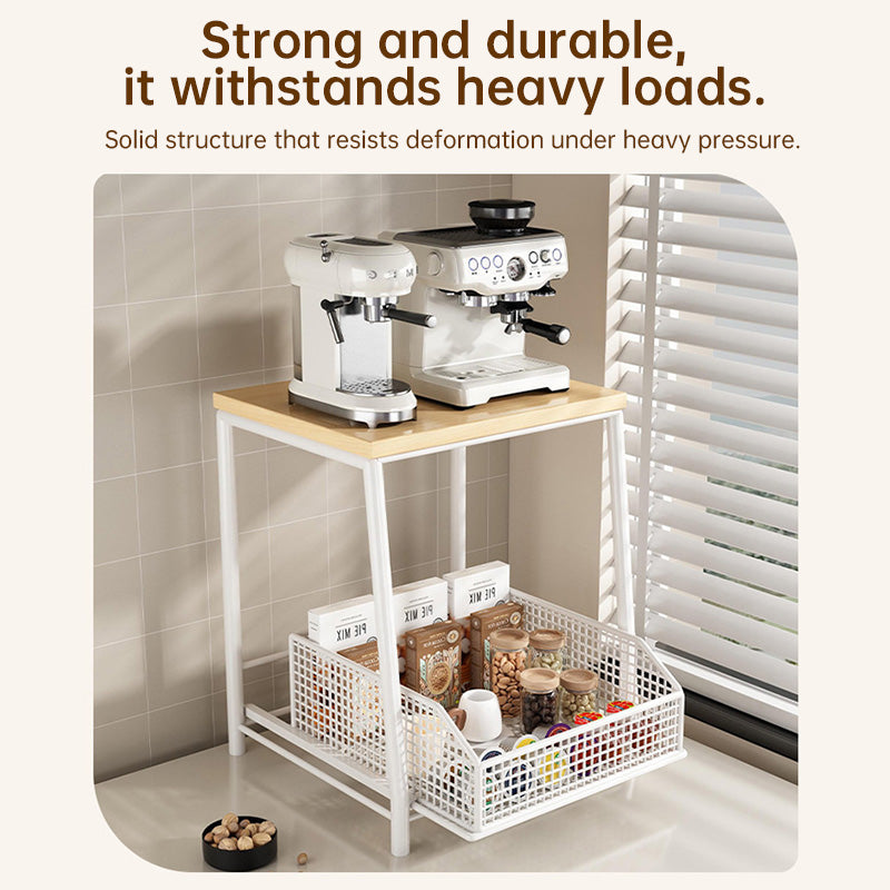 Modern eprolo kitchen microwave shelf with sleek design, space-saving countertop storage for appliances, organized and stylish kitchen setup.