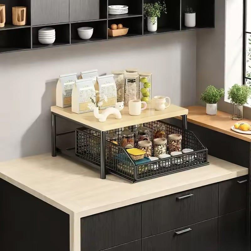 Modern eprolo kitchen microwave shelf with sleek, space-saving design for countertop appliance storage and organization.