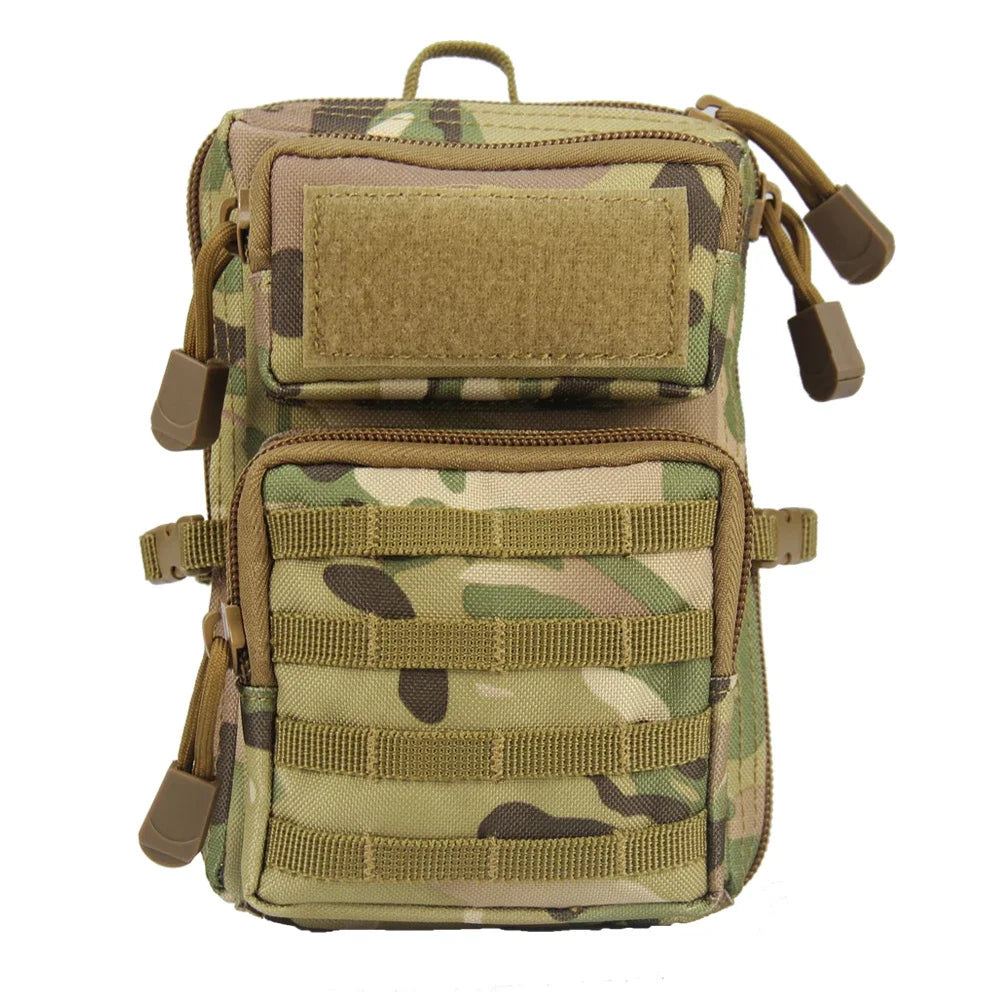 Eprolo tactical multifunction pouch holster with Molle system, waist bag, and phone pocket for camping, hiking, and hunting activities.