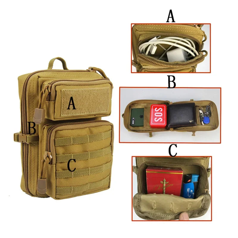 Eprolo multifunction tactical pouch holster with Molle system, hip waist bag, wallet, purse, phone case for camping and hiking.