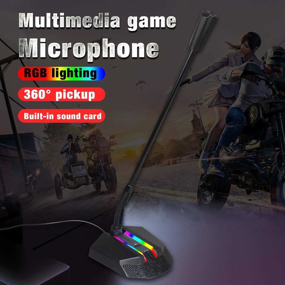 Eprolo desktop RGB luminous condenser microphone for gaming and live broadcasting with colorful LED lighting and adjustable stand