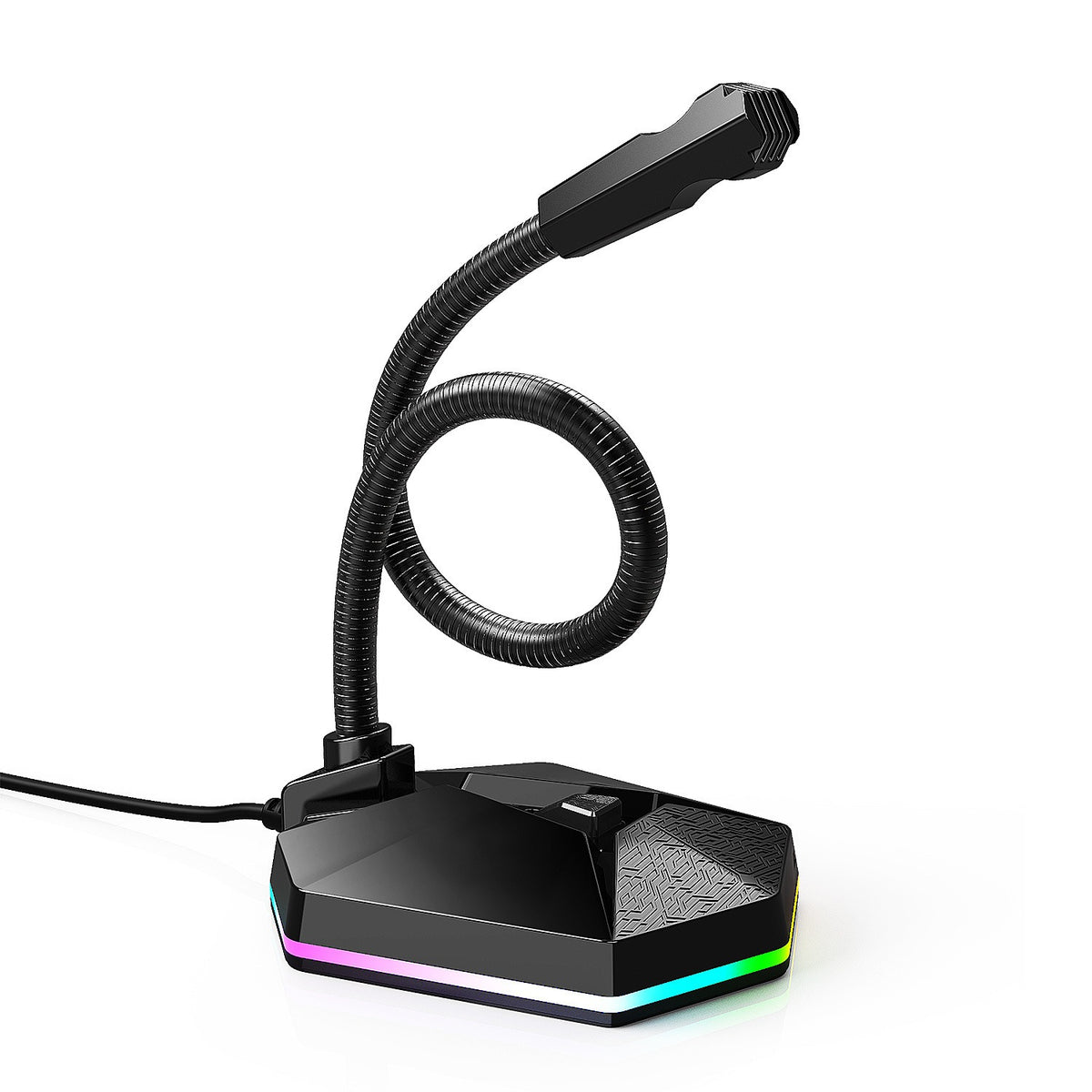 Eprolo RGB luminous bendable USB microphone for voice chat and video conferencing, with customizable lighting and no driver required.